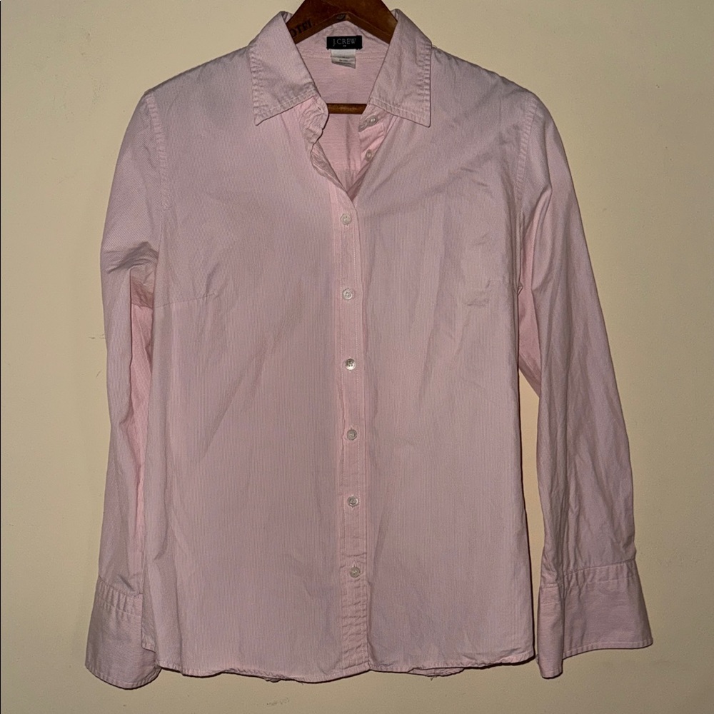 J. Crew Pink and White Pin Stripe Women's Button Down Shirt